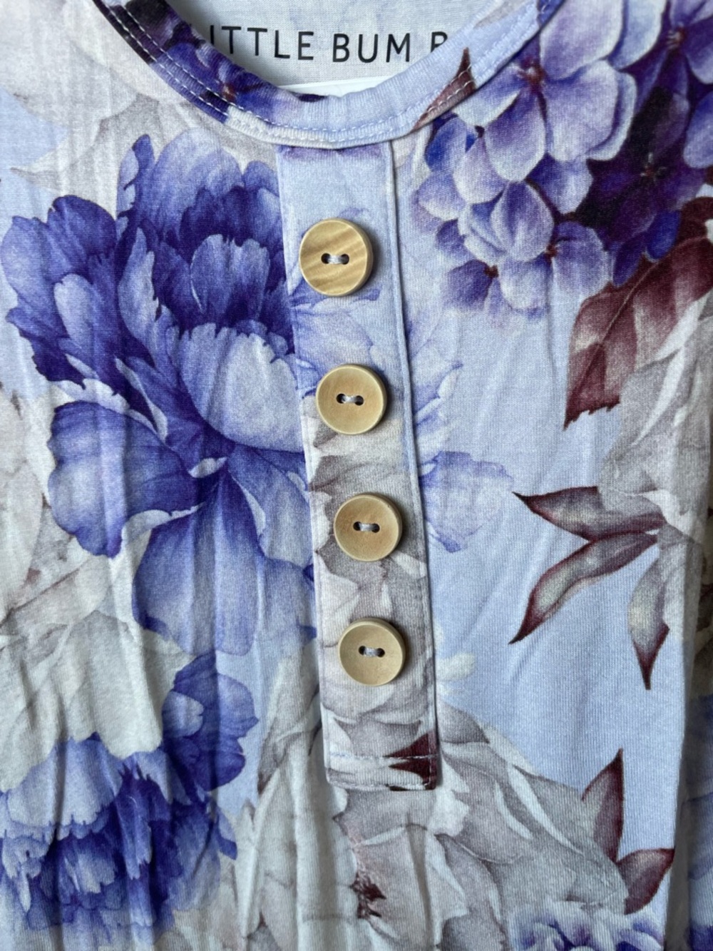 Little Bum Bums Purple Floral Bamboo Jumpsuit Romper with Flutter Sleeves - Picture 3 of 5